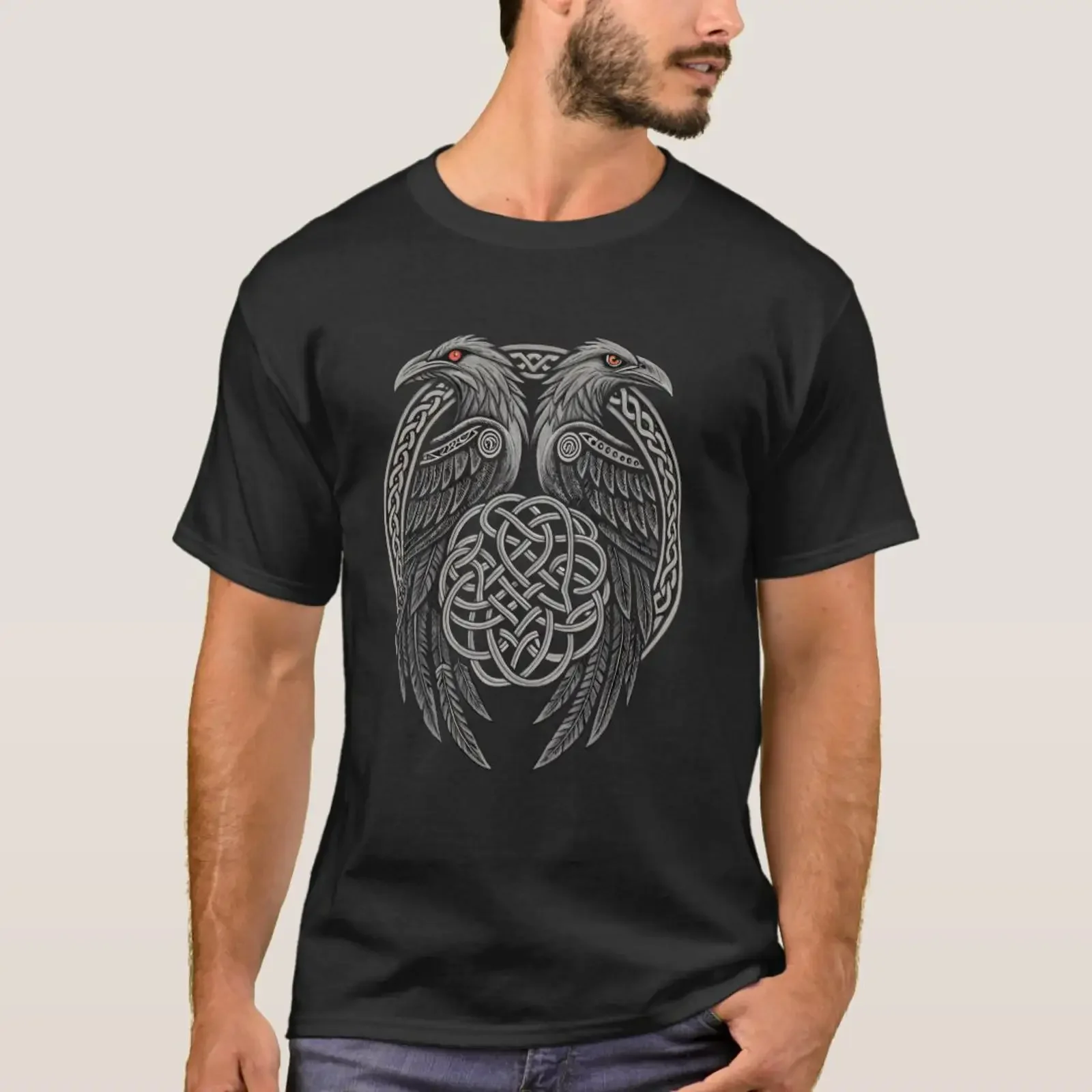 Viking Knotwork Huginn Muninn Mystical Norse R T Shirt vintage Washed Slightly Stylish streetwear graphic Unisex Casual