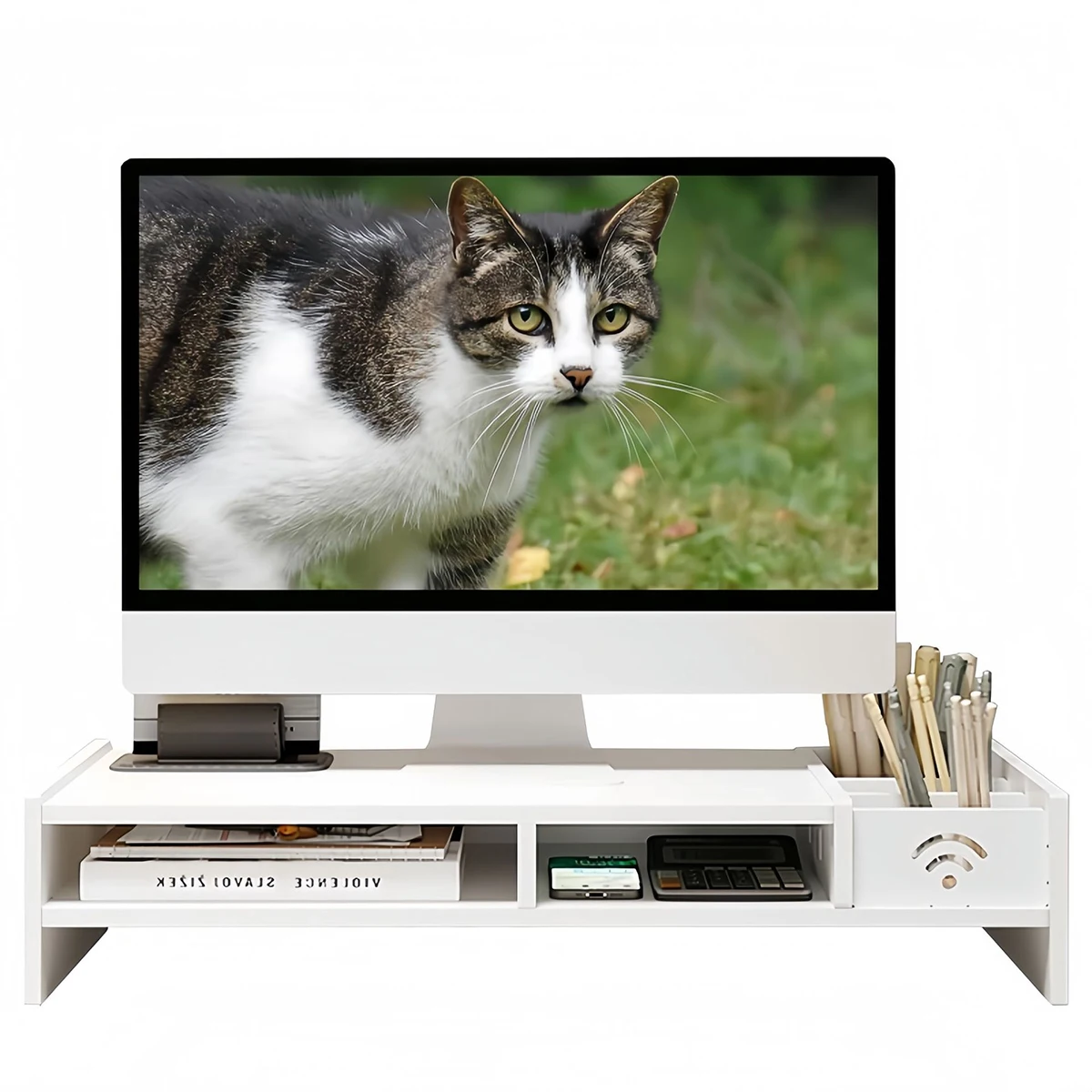 Monitor Riser with Storage Compartments, Ergonomic Computer Monitor Stand, Multi-functional Desk Organizer for Office & Home