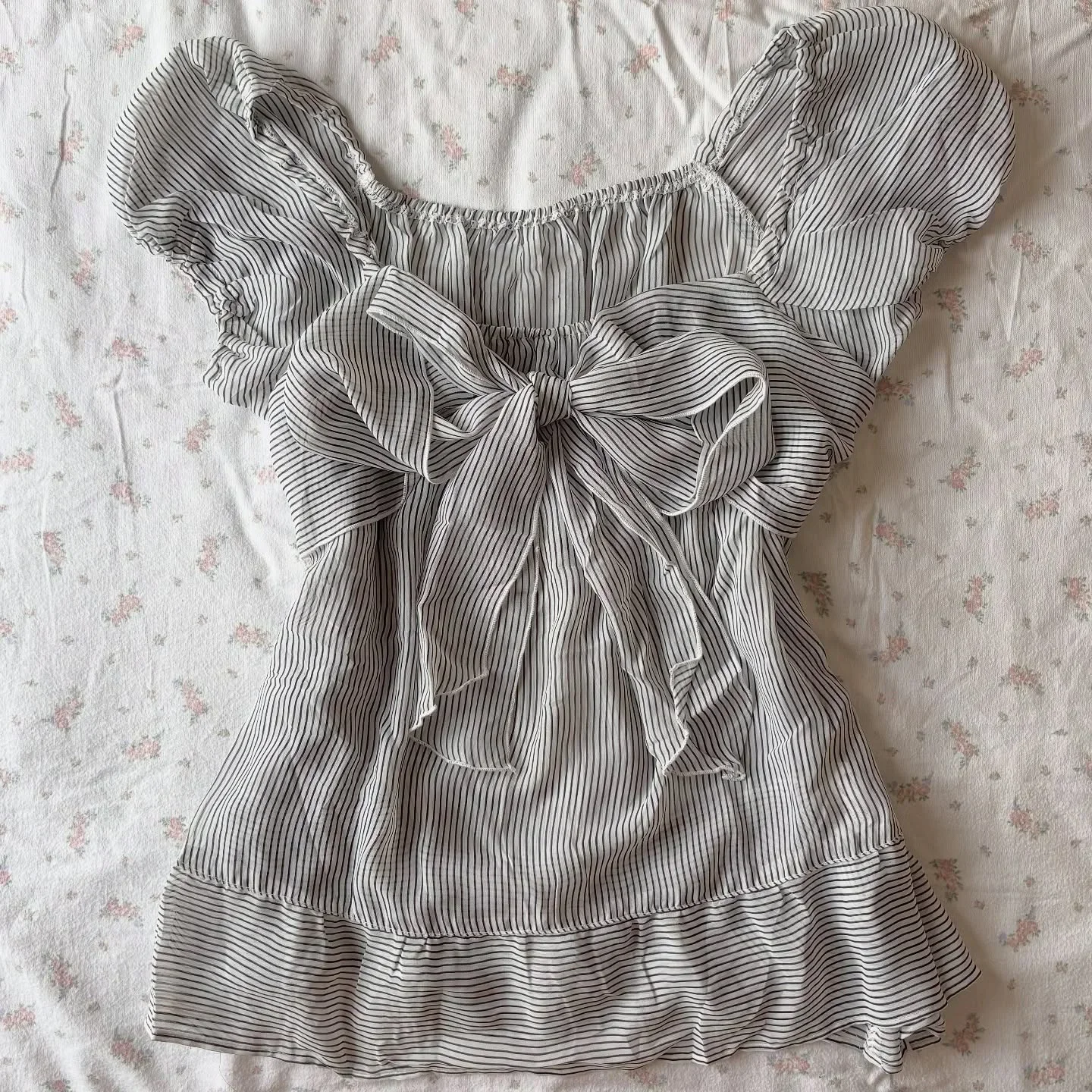 

Y2K Vintage T-shirt Slim Woman Clothes Floral Goth Punk V-Neck Lace Short Sleeve Sweet Bow Harajuku Korea Summer Tees Fairy emo