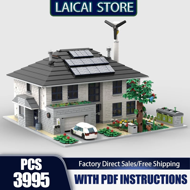 

City Street Moc, строительные кирпичи, вилла с солнечной энергией, модель, технология, модульные блоки, подарки, рождественские игрушки, наборы DlY, сборка