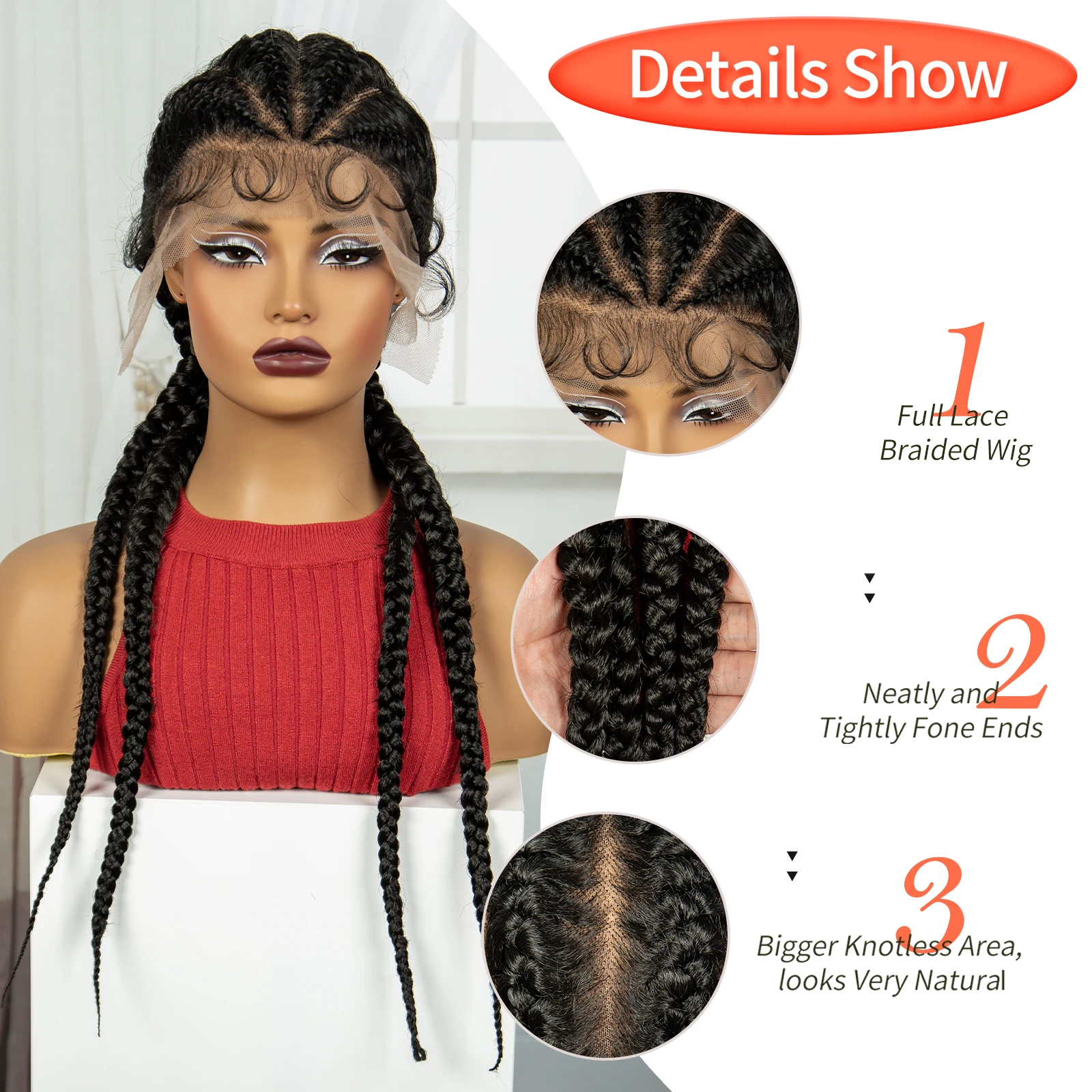 30 بوصة كورنو شعر مستعار مضفر الاصطناعية الدانتيل الكامل الطبيعي شعر مستعار دانتيل مضفر مع شعر الطفل Knotless الضفائر الباروكات للنساء السود