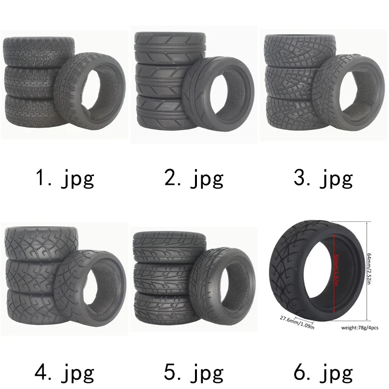 High Grip Soft On-Road RC Tires 63x26mm W/Sponge Insert for 1/10 Touring Racing Car - Compatible Sakura Tamiya HPI HSP
