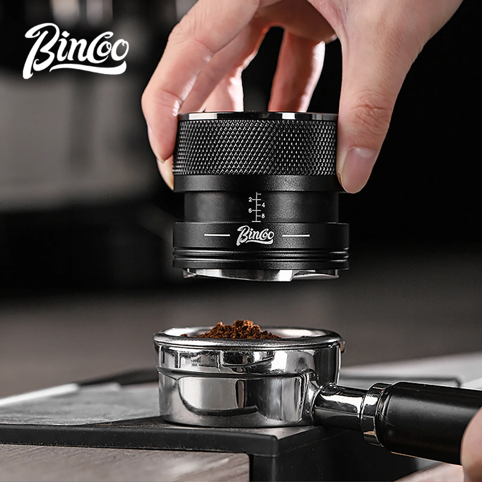

Bincoo Self Gravity Powder Distributor Stainless Steel Powder Hammer 58.35/58mm Automatic Height Adjustment Italian Barista Tool