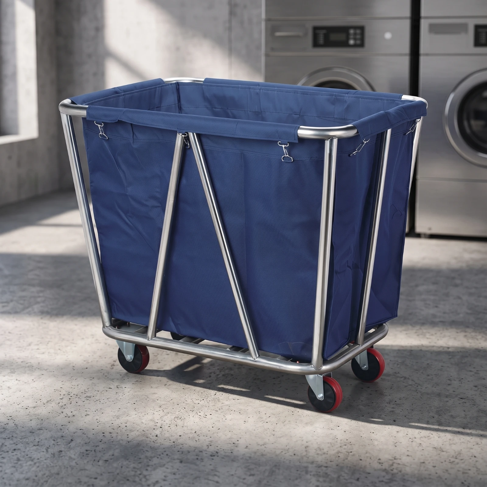 Smooth Rolling Laundry Cart Commercial Stainless Steel Chariot with Liner Bag for Hotel and Guesthouse Use