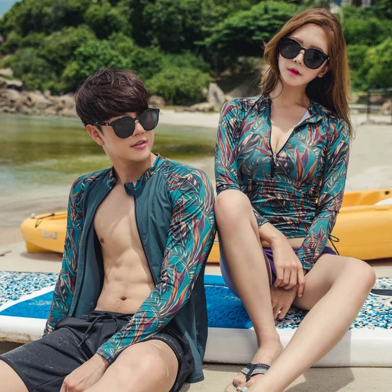 Men Women Rash Guards Swimwear Surf Couple Two-Piece Long Sleeve Swimsuit Women Swimming Suit Beach Diving Bath Suit Monokini