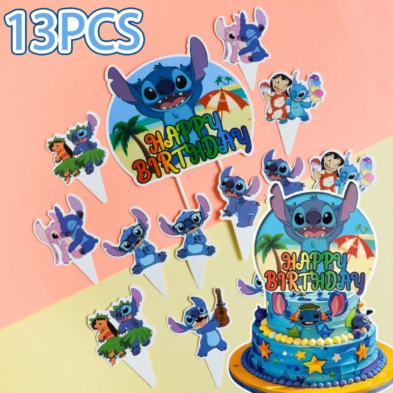 

13pcs Disney Stitch Cake Toppers Happy Birthday Cake Decor Kids Birthday Party Decoration Supplies Cupcake Topper Baking Tool