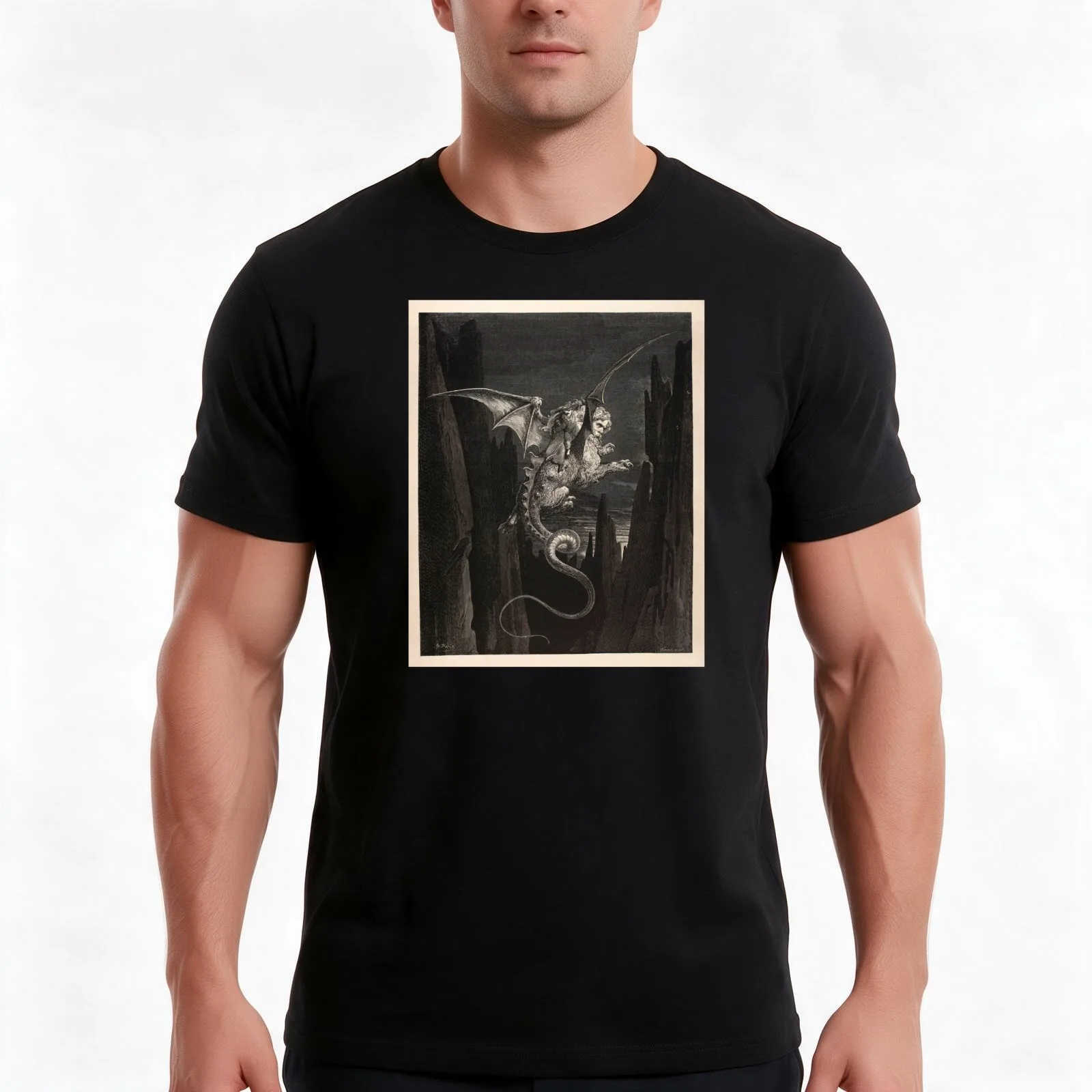 Dante's Inferno by Gustave Dore - Geryon giant takes Dante and Virgil in the eighth circle of hell T-Shirt Unisex Men Women