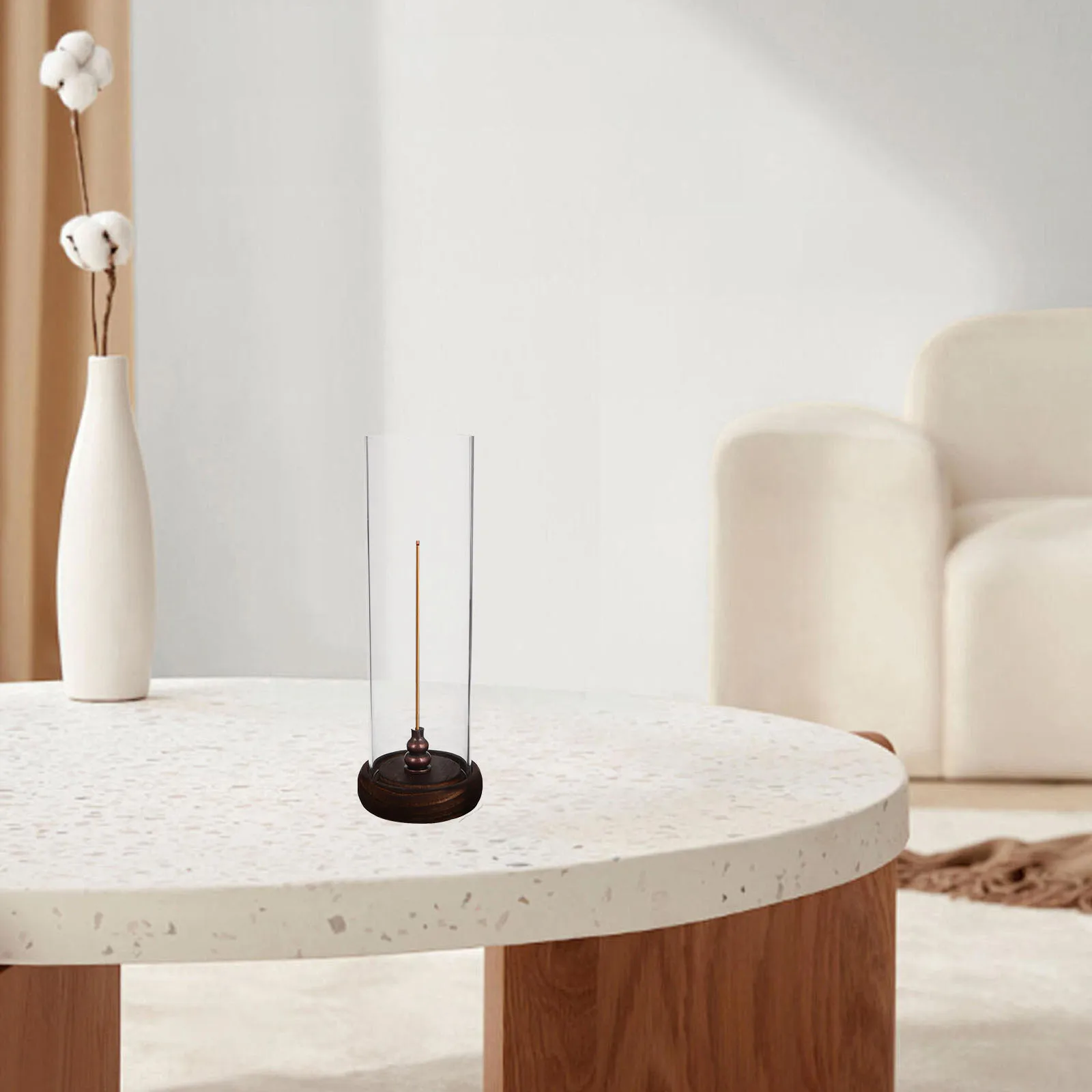 

Incense Stick Holder Wooden Base Removable Cloche Elegant Incense Burner for Home Decor Yoga Meditation House Decor