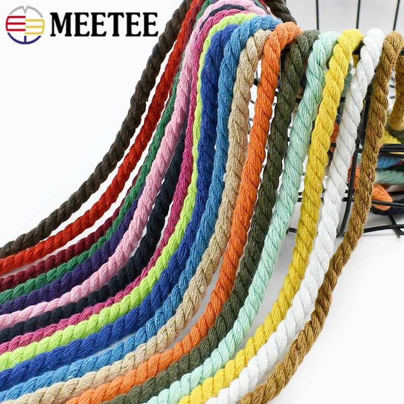 

5mm 3/4/5/10Meters Colored Cotton Ropes 3 Shares Twisted Cord Weave Cords Decoration Macrame Rope for Bags Sewing Accessories