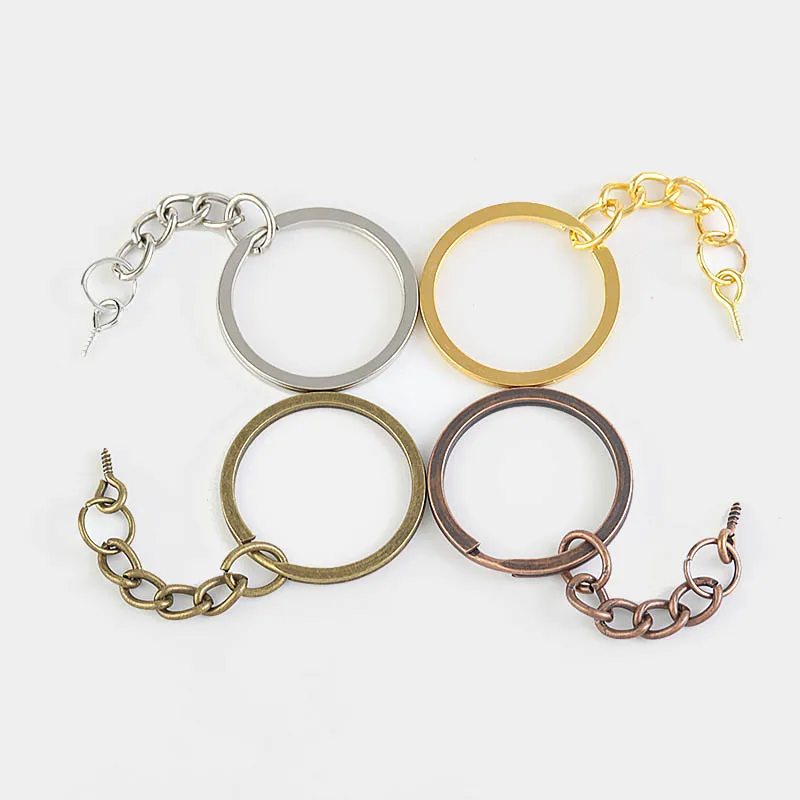 28mm Alloy Keyring Six Link Chain Hanging Single Loop With Sheep Eye Nail For Keychain Pendants DIY Jewelry Making Accessories