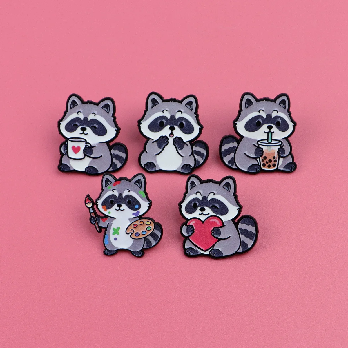 Cross border Raccoon Series brooch badge, clothing backpack accessories brooch alloy chest badge