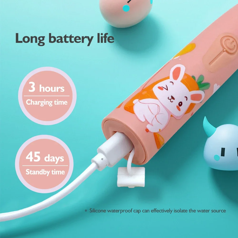 Children\'s Electric Toothbrush Sonic Cute Rabbit Cartoon Teeth Cleaning Whitening Soft Bristle Tooth Brush Head for Kids J259