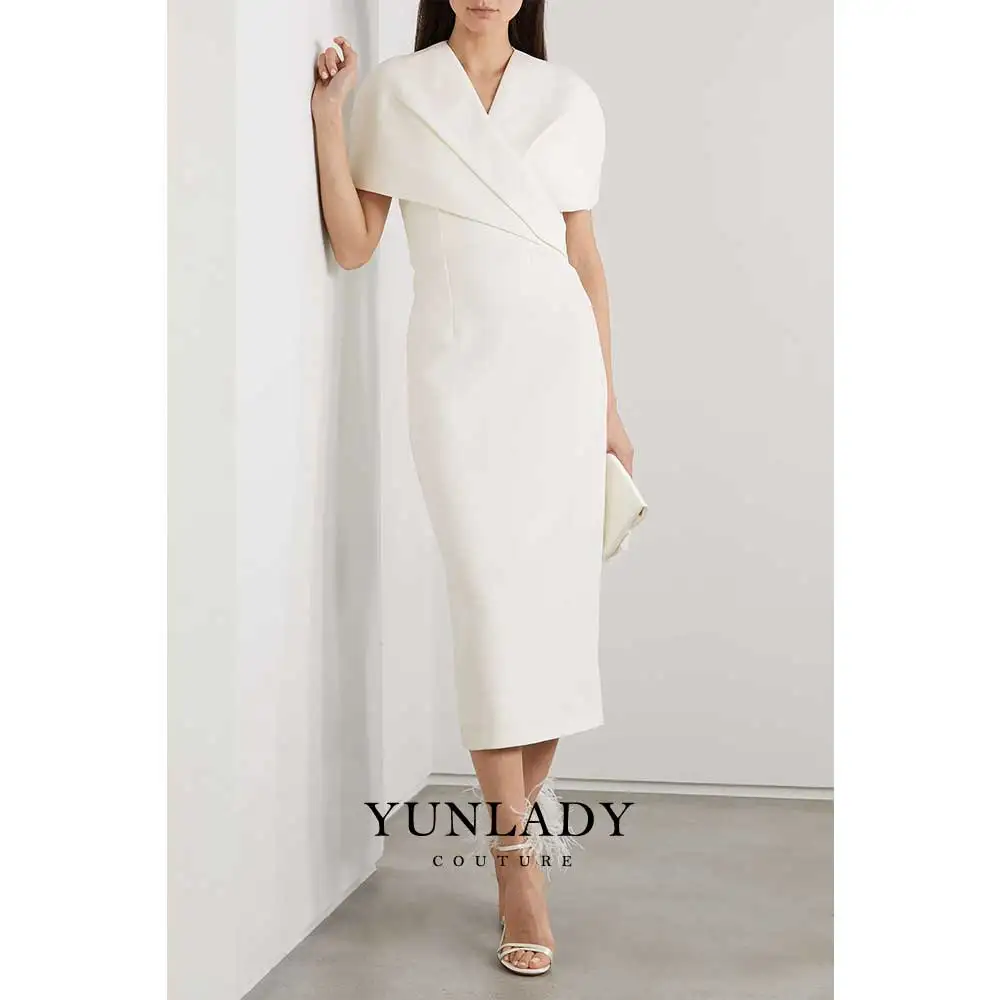 

YUNLAN Gorgeous Ivory White Cover-up Mother of the Bride Formal Midi Evening Dress 2024 Saudi Arabia Wedding Guest Party Dress