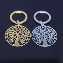 2024 New fashion stainless steel round tree of Life pendant keychain temperament everything with key chain men's and women's acc