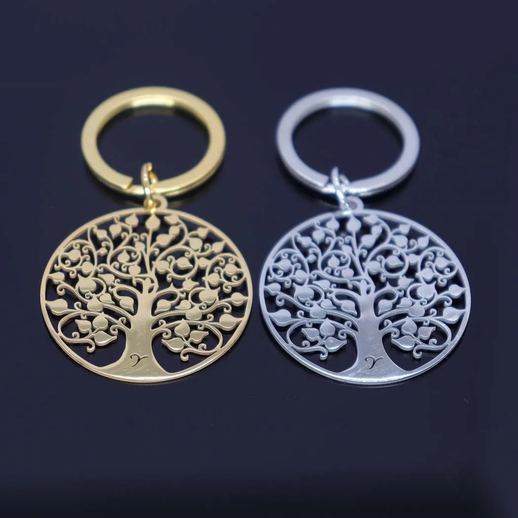 2024 New fashion stainless steel round tree of Life pendant keychain temperament everything with key chain men's and women's acc