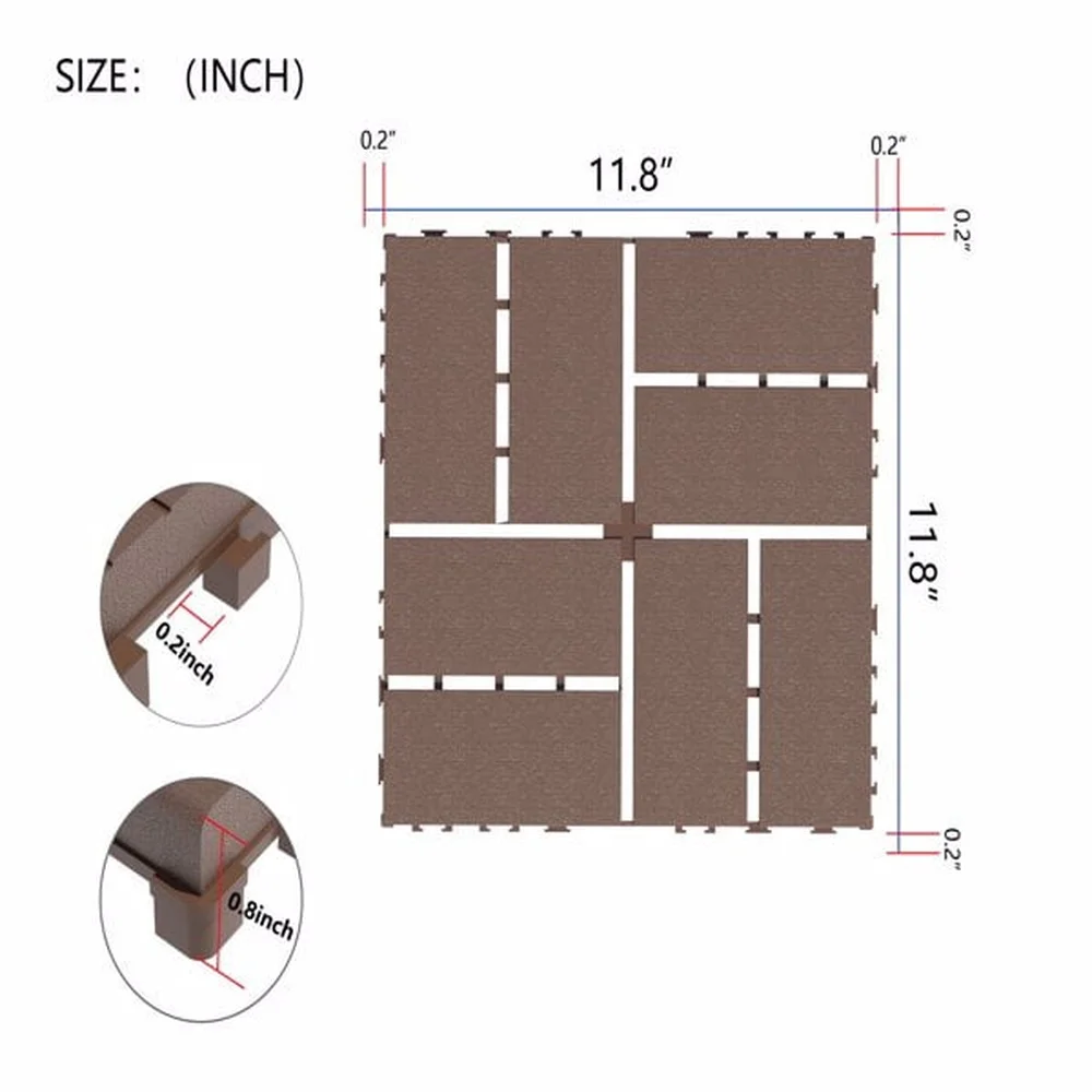Piastrelle per ponte composite in legno-plastica ad incastro da 44 pezzi Pavimenti durevoli e facili da pulire Installazione senza attrezzi per interni ed esterni