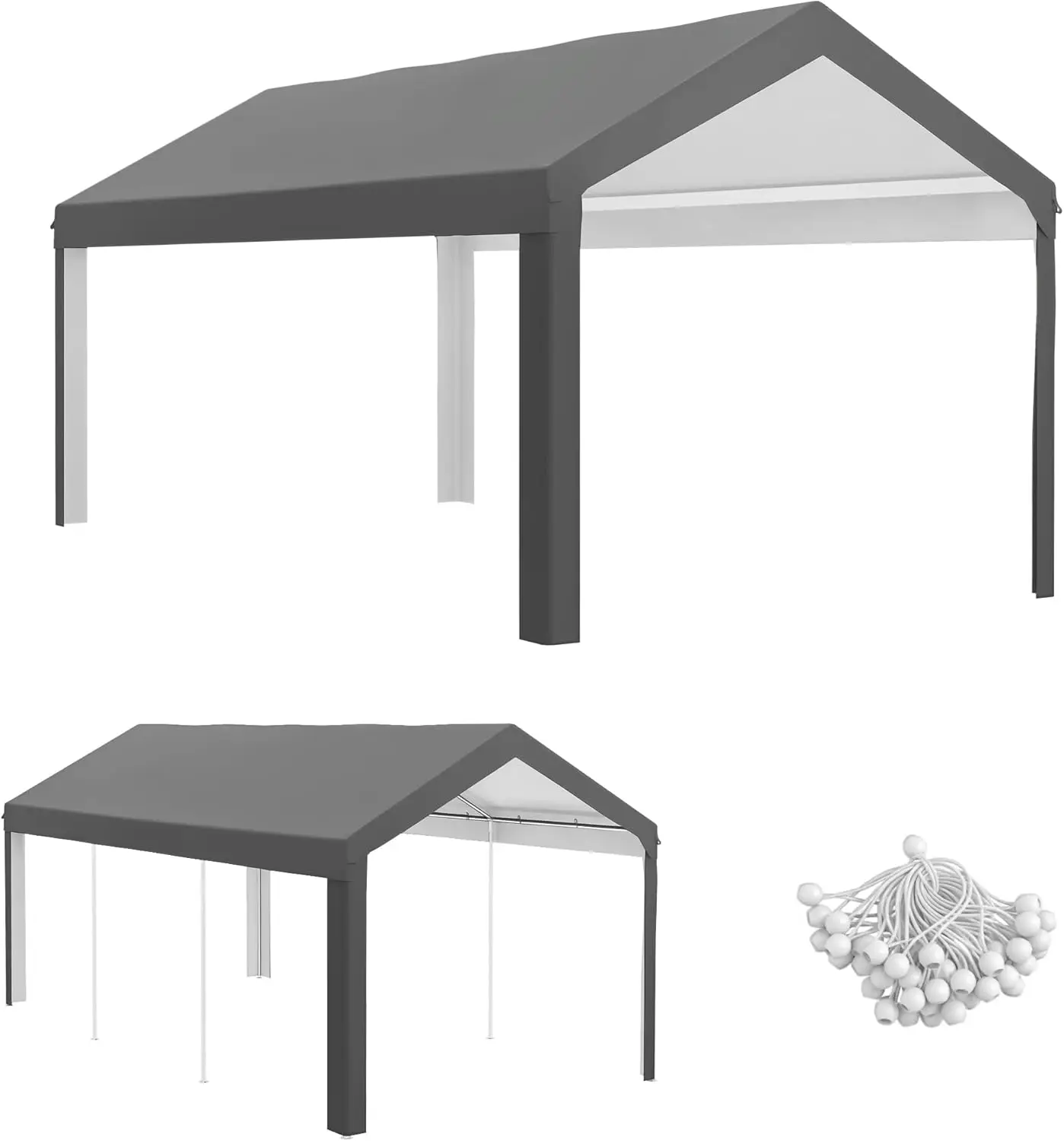 

Сменный верхний навес для автомобиля 10 x 20 футов, портативное гаражное укрытие, устойчивое к ультрафиолетовому излучению и воде, со шнурами для банджи, темно-серый