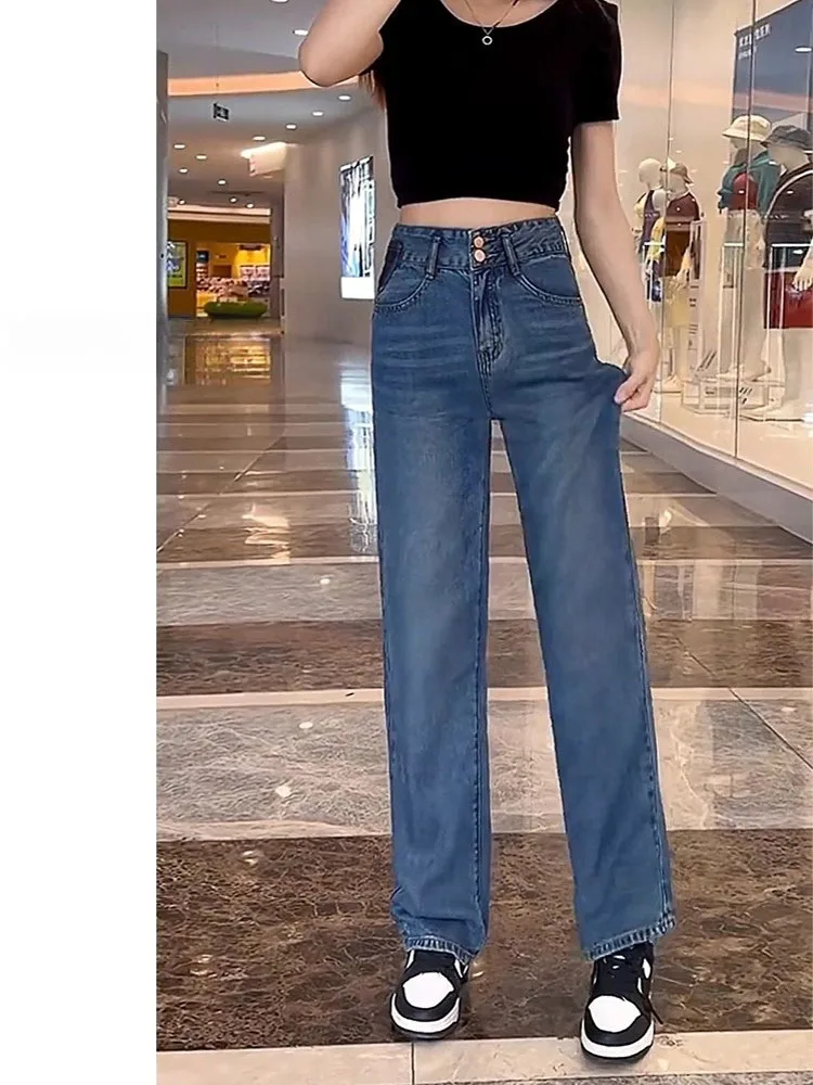 Loose Wide Leg Denim Jeans Women's Thin Ice Silk Loose Straight Leg Pants Autumn New Arrival Durable High Waist Long Pants