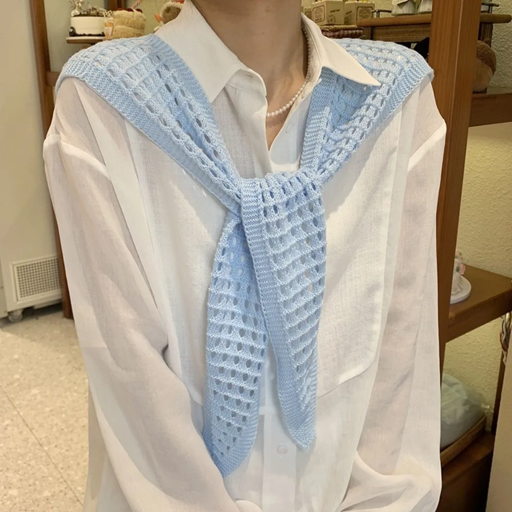 

Fashion Hollow Out Crochet Knitted Shawl Breathable Lightweight Fake Collar Cape Solid Color Waist Wrap Women