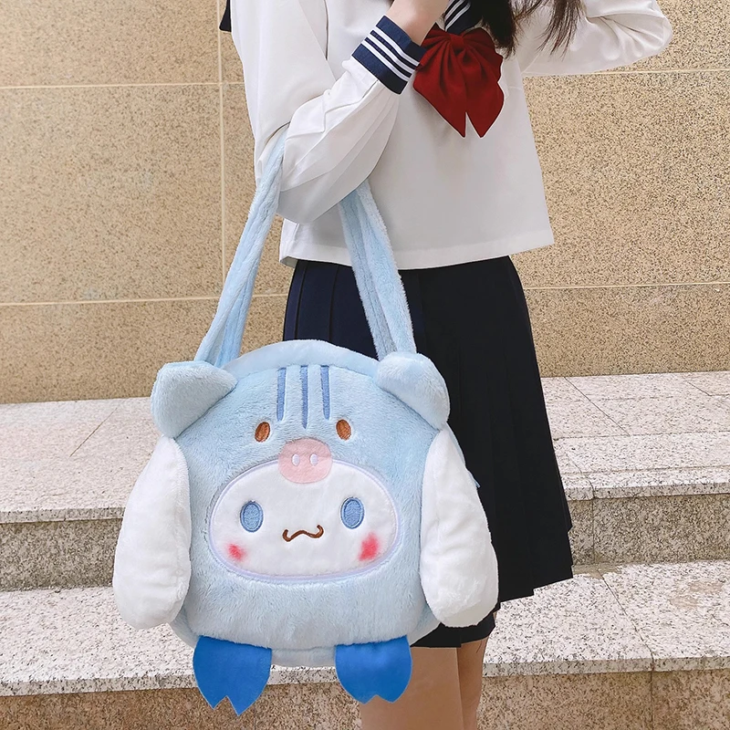 Kawaii Sanrio Cinnamoroll Soft Plush Shoulder Bag Cute Anime Fashion Y2K Korean Style Women Tote Handbag Messenger Bags Girls