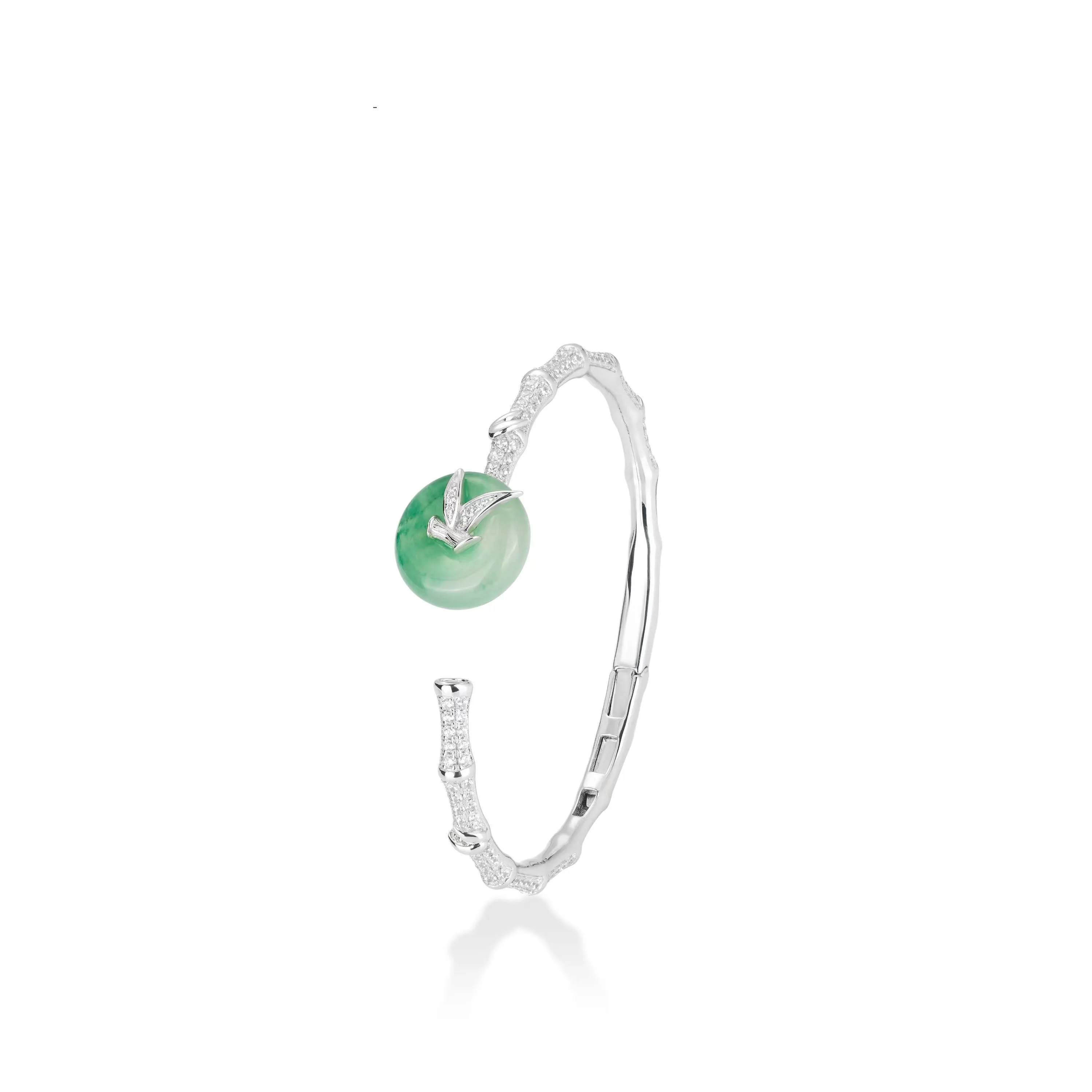 

ZOCA Unique Luxury Original Design 925 Sterling Silver With Natural Jade Oriental Aesthetics Bamboo Bangle for Women