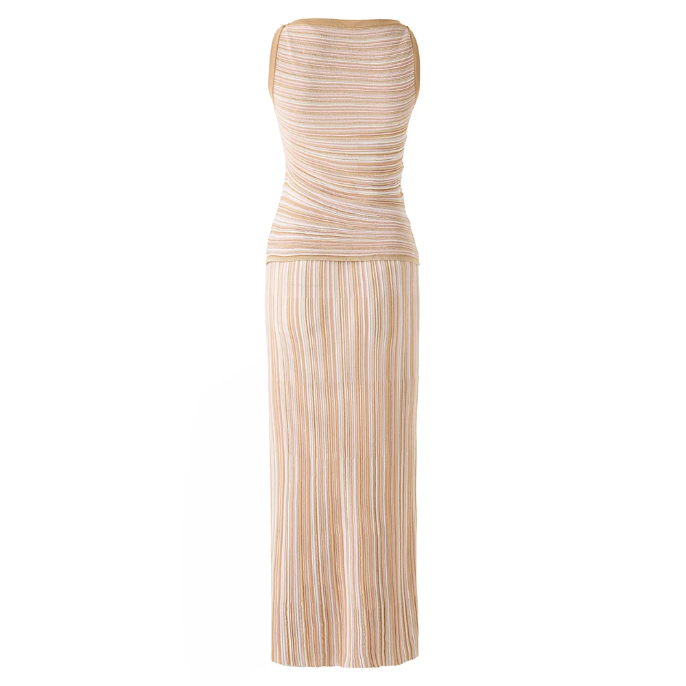 Color block colorful bright silk knitted striped sleeveless vest + skirt two-piece skirt cross-border e-commerce hot sale