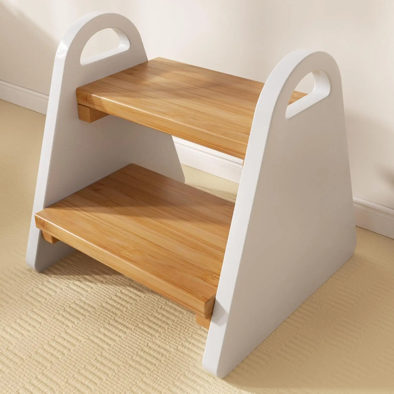 

Toddler Step Stool, Wooden Step Stools For Kids, Solid Wood Two Step Stools Toddler With Handles, Rounded Corners Child