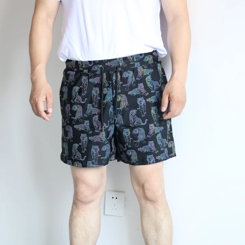 2025 new summer colorful tiger reflective men's sports summer vacation clothes  harajuku loose technology men's clothing