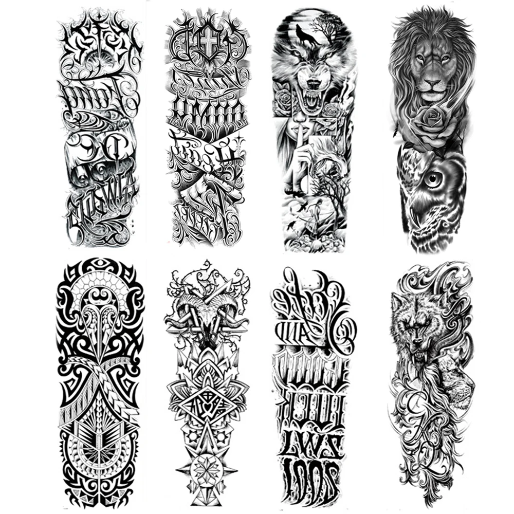 Waterproof  Temporary Tattoo Sticker Man Full Arm Forest Animal Lion Wolf Maori Flower Women Half Arm Totem Sticker