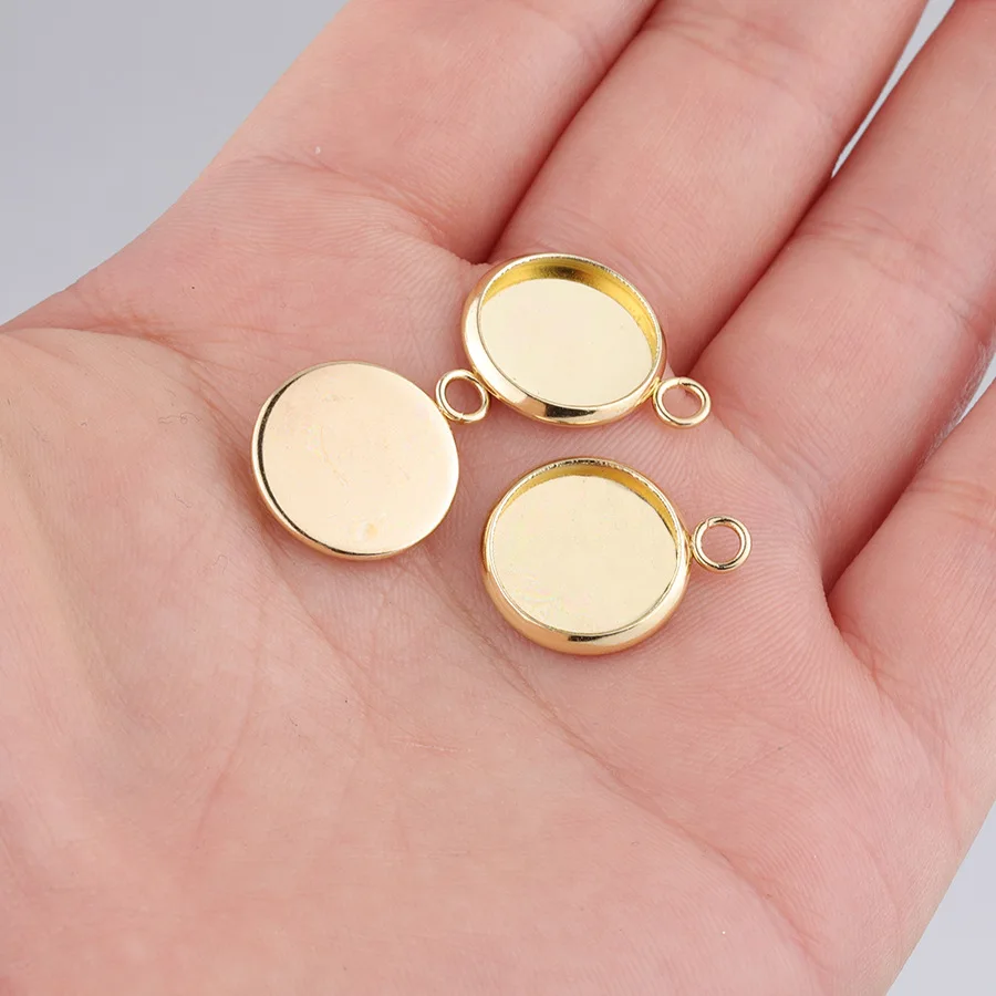 20Pcs 6-20mm Gold Color Single Loop Round Cabochon Base Tray Pendant for Bezels Blank Cameo Setting Earring Charm Jewelry Making