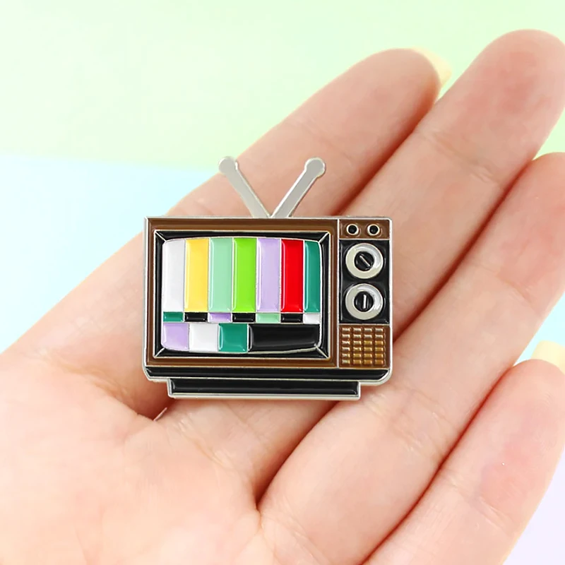 Retro Antenna TV Pins Women Color Snowflake Screen No Sign TV Signal Picture Antenna Television Jewelry Gift Brooches