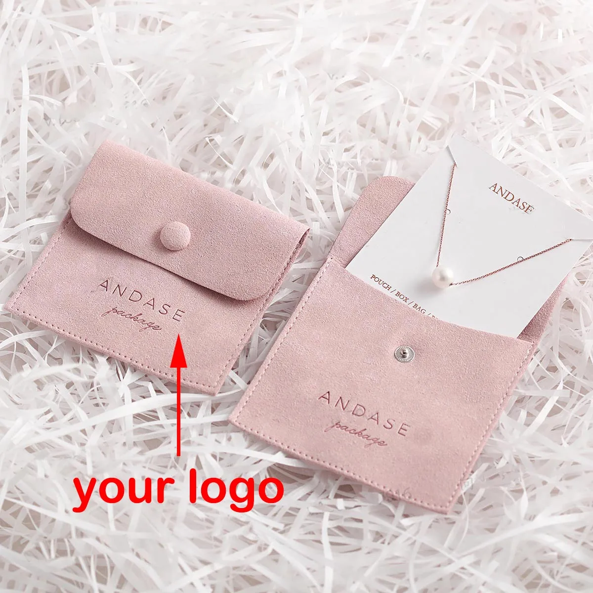 

Customized Button Jewelry Pouches Business Logo Jeweriles Packaging Small Bag Earrings Ring Necklace Jewelries Personalized Bags