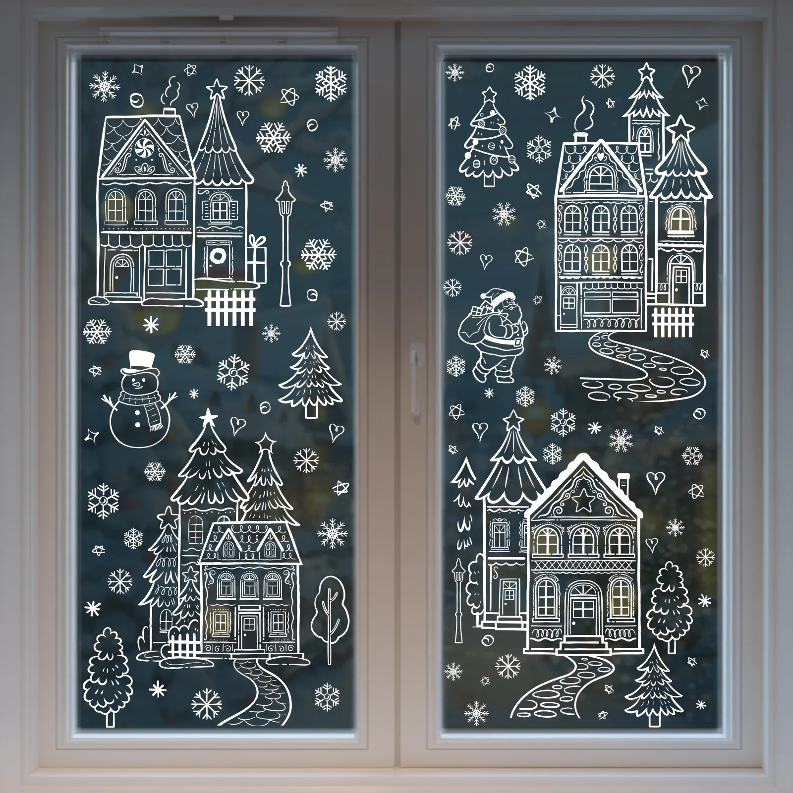 Christmas Stickers Creative White House Snowman Electrostatic Stickers Christmas Party Supplies Snowflake Glass Stickers
