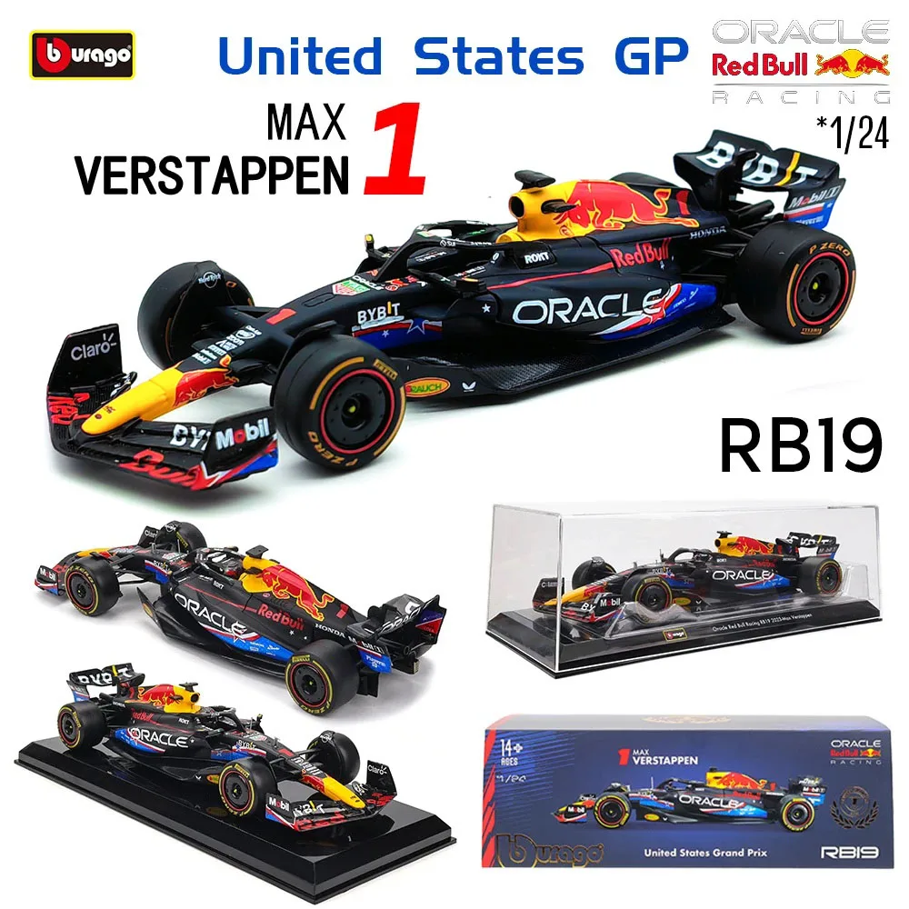 bburago-1-24-f1-レッドブル-rb19-2023-オースティン-us-ステーション-1-フェルスタッペン-11-ペレス合金車ダイキャストモデルおもちゃグッズ