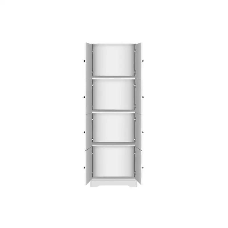 خزانة تخزين طويلة، 8 أبواب، 4 أرفف، وحدة مثبتة على الحائط لغرفة المعيشة، المطبخ، المكتب، غرفة النوم، الحمام، لمسة نهائية بيضاء