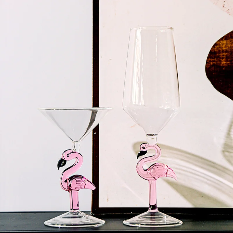 1 Piece Elegant Pink Flamingo Stem Goblet Glass Champagne Flute Martini Cocktail Burgundy Glasses Cup for Bar Party Events