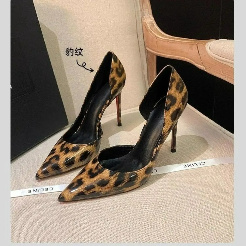 New Leopard Print Red Soled High Heels French Sexy Shallow Mouth Slim Heels Internet Famous Single Shoes Large