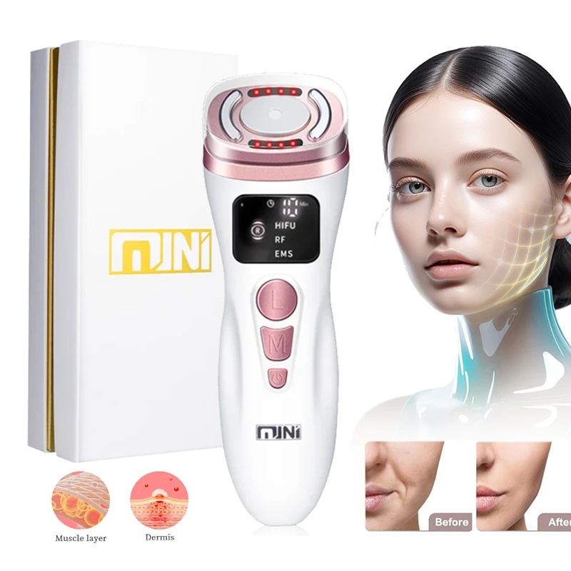 

EMS Microcurrent & HIFU Ultrasound Facial Device,RF Anti-Wrinkle Skin Tightening Tool Mini Beauty Massager for Lifting & Firming