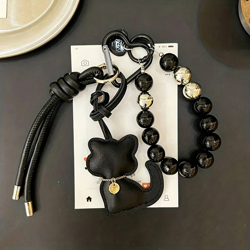 Neue Imitationsperlen-Katzen-Handykette Geschenk Hängende Verzierung Anhänger Handtaschenanhänger Schlüsselanhänger für Frauen und Mädchen – Detail 6