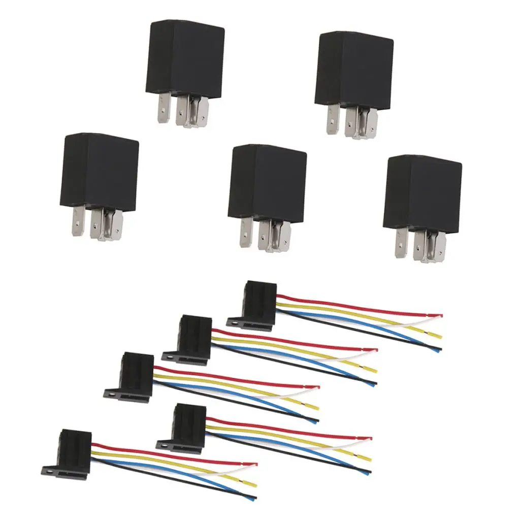 Automotive SPDT 5 Pin Relay Socket 12 Volt High Capacity Relay Conversion Set for Vehicle Light Control