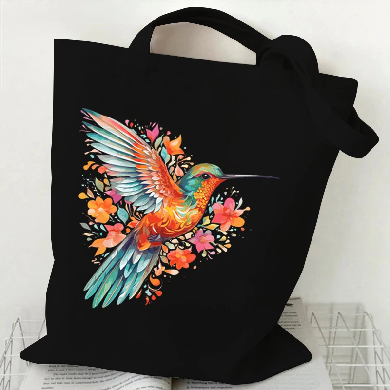 Floral Hummingbird Women's Fashion Shoulder Bag Animal Bird Lover Student Tote Bag 2024 New Canvas Trendy Lady Commuter Handbag