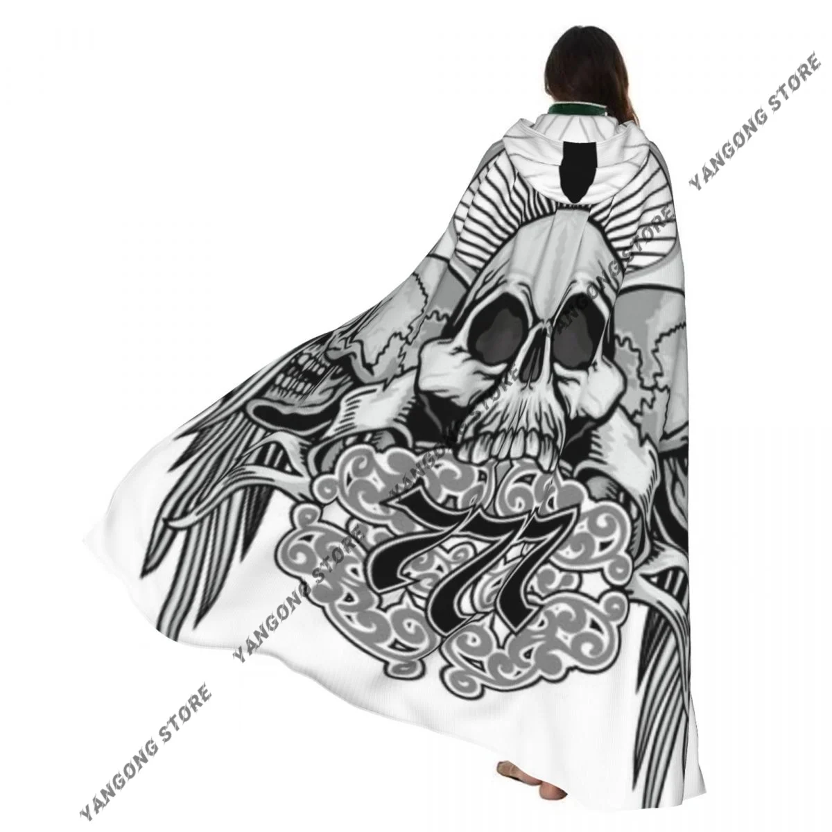 

Gothic Skull Grunge Hooded Cloak Coat Halloween Cosplay Costume Vampire Devil Wizard Cape Gown Party