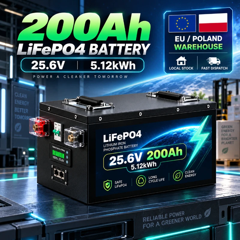 100Ah 120Ah 200Ah LiFePO4-Batterie 12,8V 25,6V 51,2V Smart BMS Lithium-Eisenphosphat-Tiefzyklusbatterie 6000+ Zyklen Solar RV Marine UPS Off-Grid-Backup-Energiespeicher Polen EU-Lager
