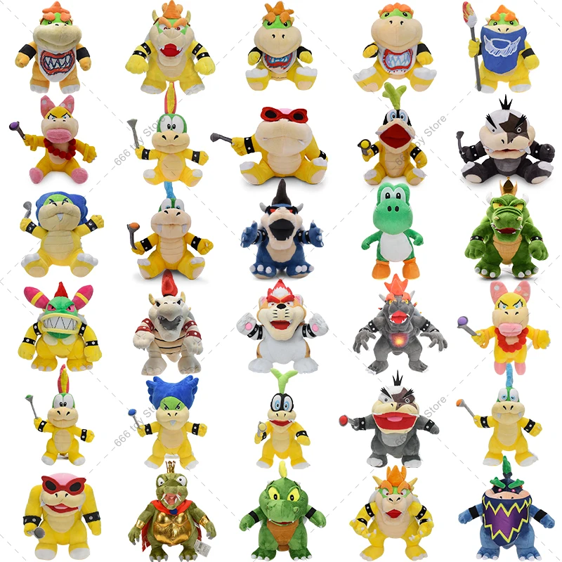 30 estilos Mario Bros Arco de peluche JR. Wendy Lemmy Green Yoshi King K.Rool Larry Morton Ludwig Iggy Roy juguetes de peluche regalos