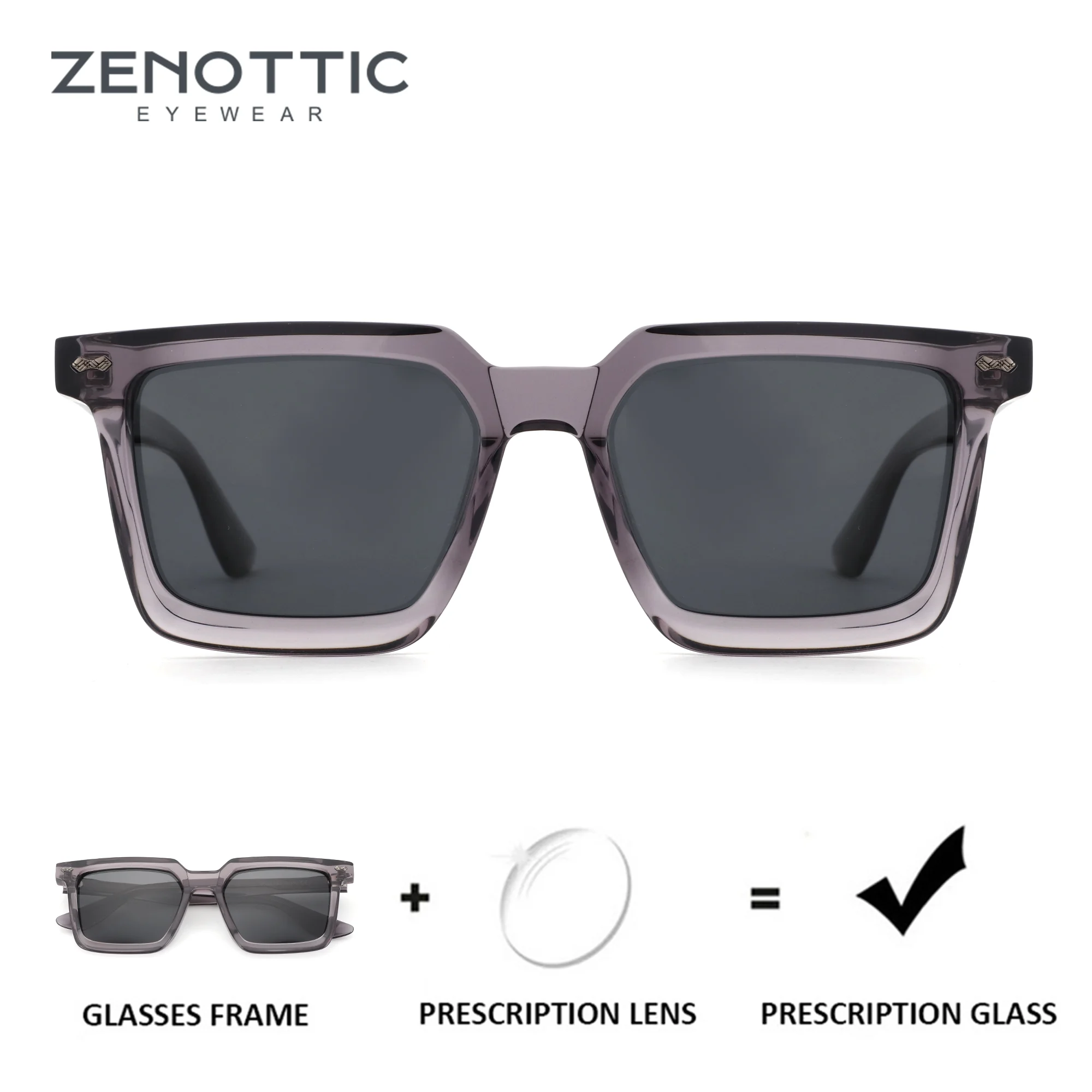 

ZENOTTIC L Size Handmade Acetate Prescription Sunglasses Men Trend Hexagon Progressive UV400 Polarized Myopia Sunglasses Man