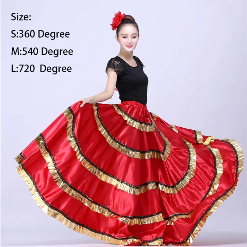 Girl Flamenco Dress Spain Belly Dance Skirt Belly Dance Chorus Ballroom Women Vestidos Bullfighting 360/540/720 Degree Costume J