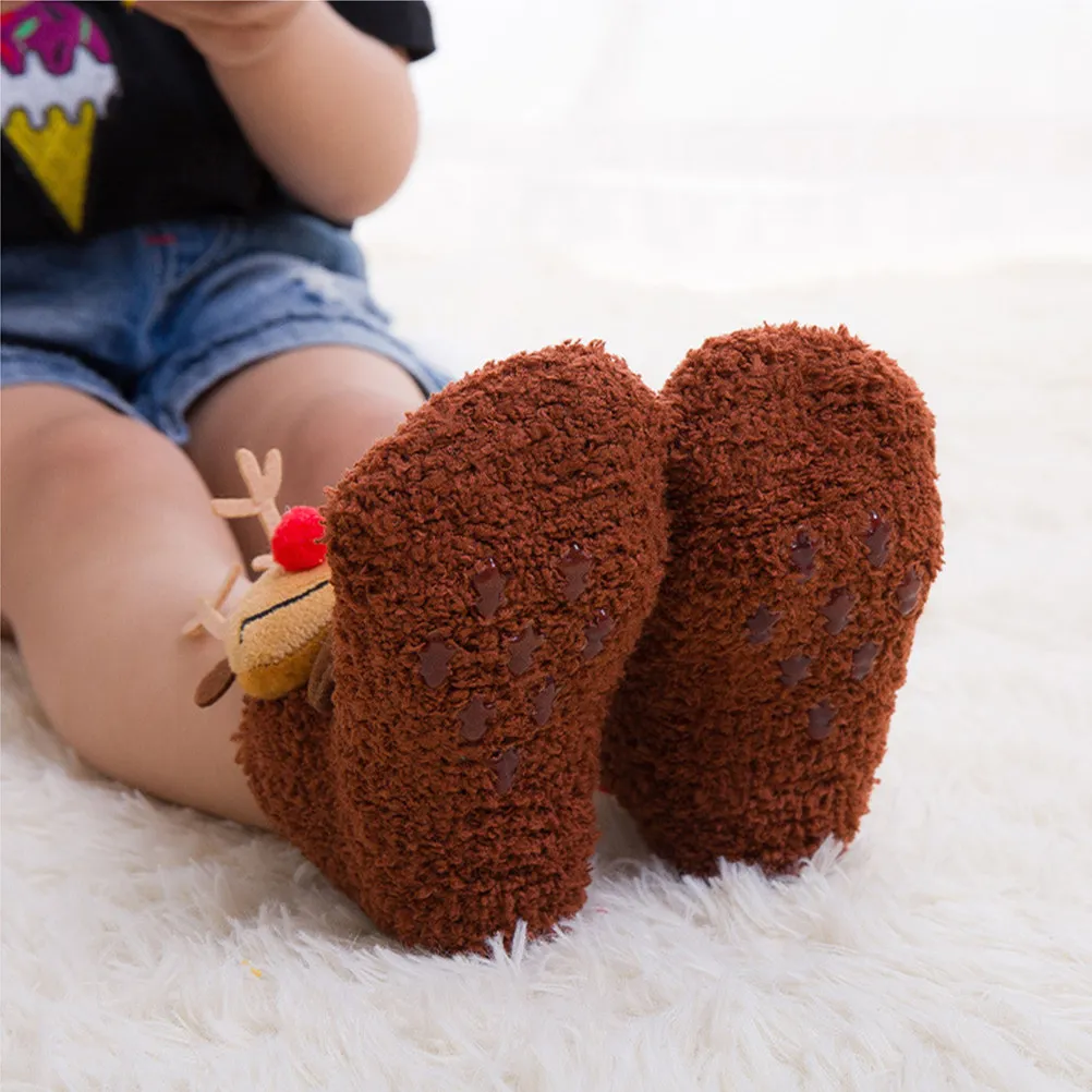 Animal Baby Christmas Sock Elk Brown Cartoon Gift Sock Anti-Slip Xmas Party Stocking Festival Decoration Anti-Slip Stocking