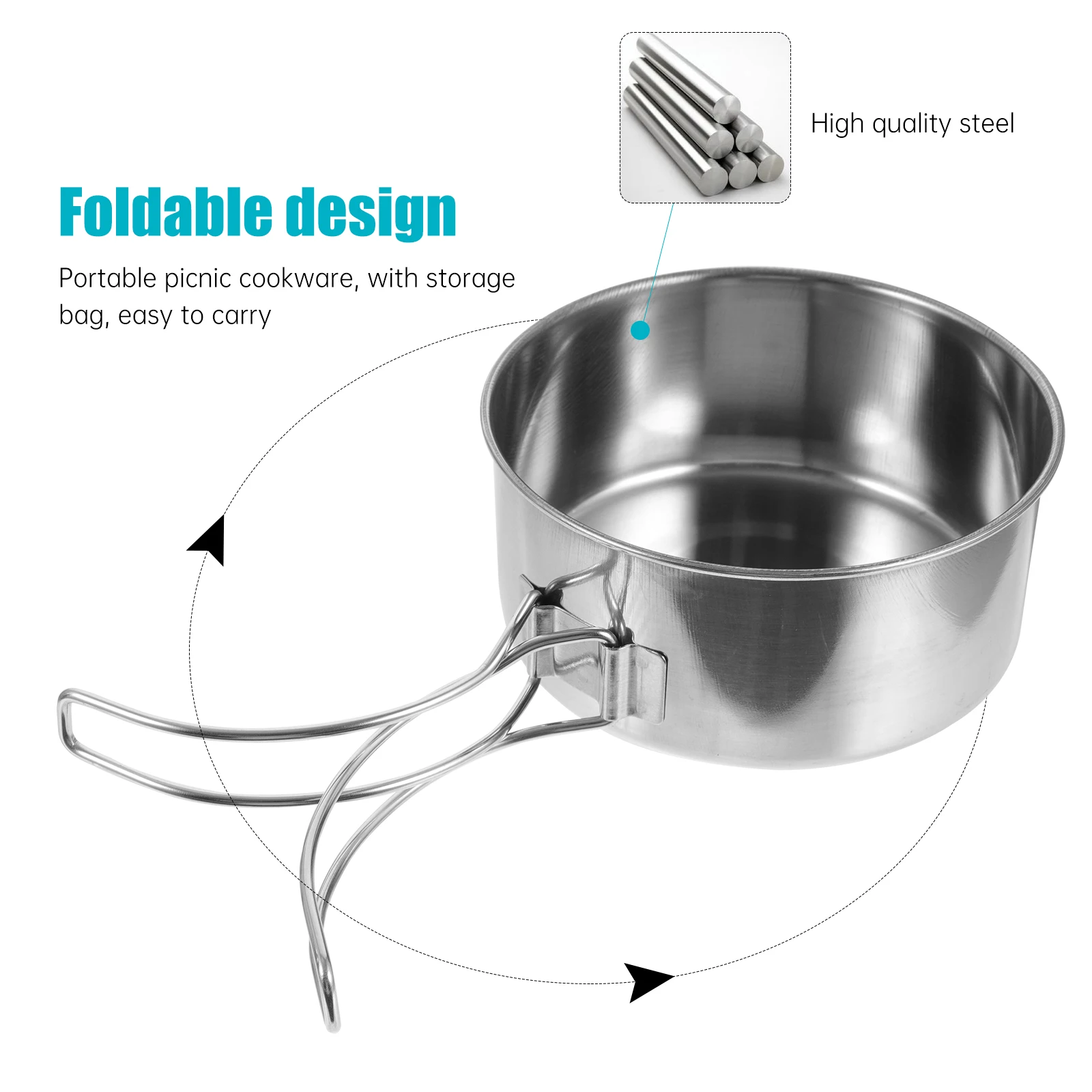 

1 set 1 Set Outdoor Cookware Set Premium Durable Camping Cooking Pot Foldable Handle Easy Storage Hiking Picnic Bbq Utensils