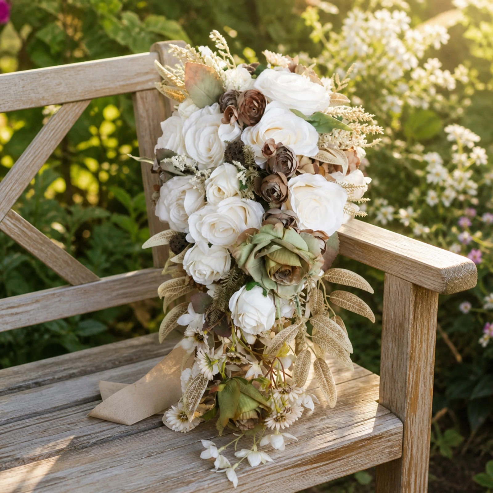Cascading Bridal Bouquet Realistic Faux Flower Bridal Bouquet with Trailing Greenery Never Wilt Voluminous for Brides