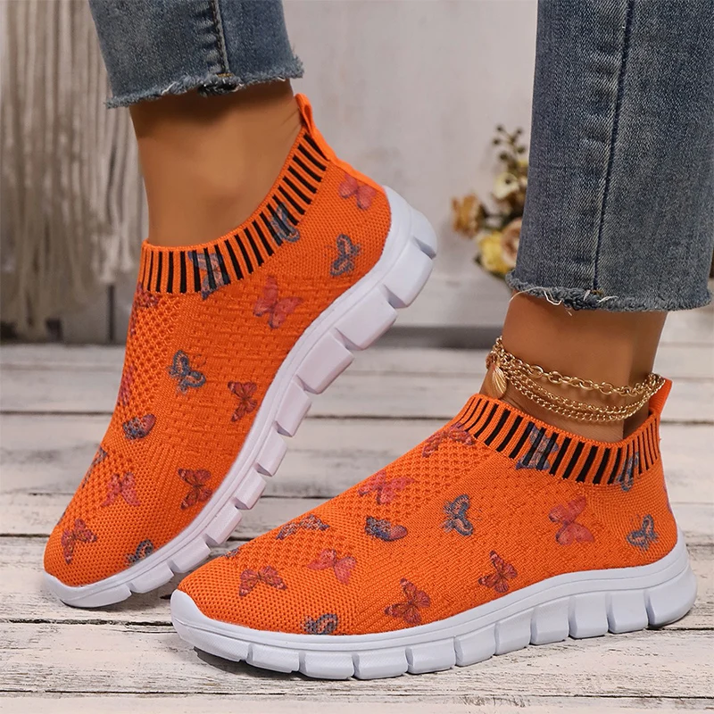 Mocasines de malla con lazo para Mujer, zapatillas de tenis con estampado de mariposas, deportivas, calzado plano para correr, Zapatos cómodos para caminar, otoño